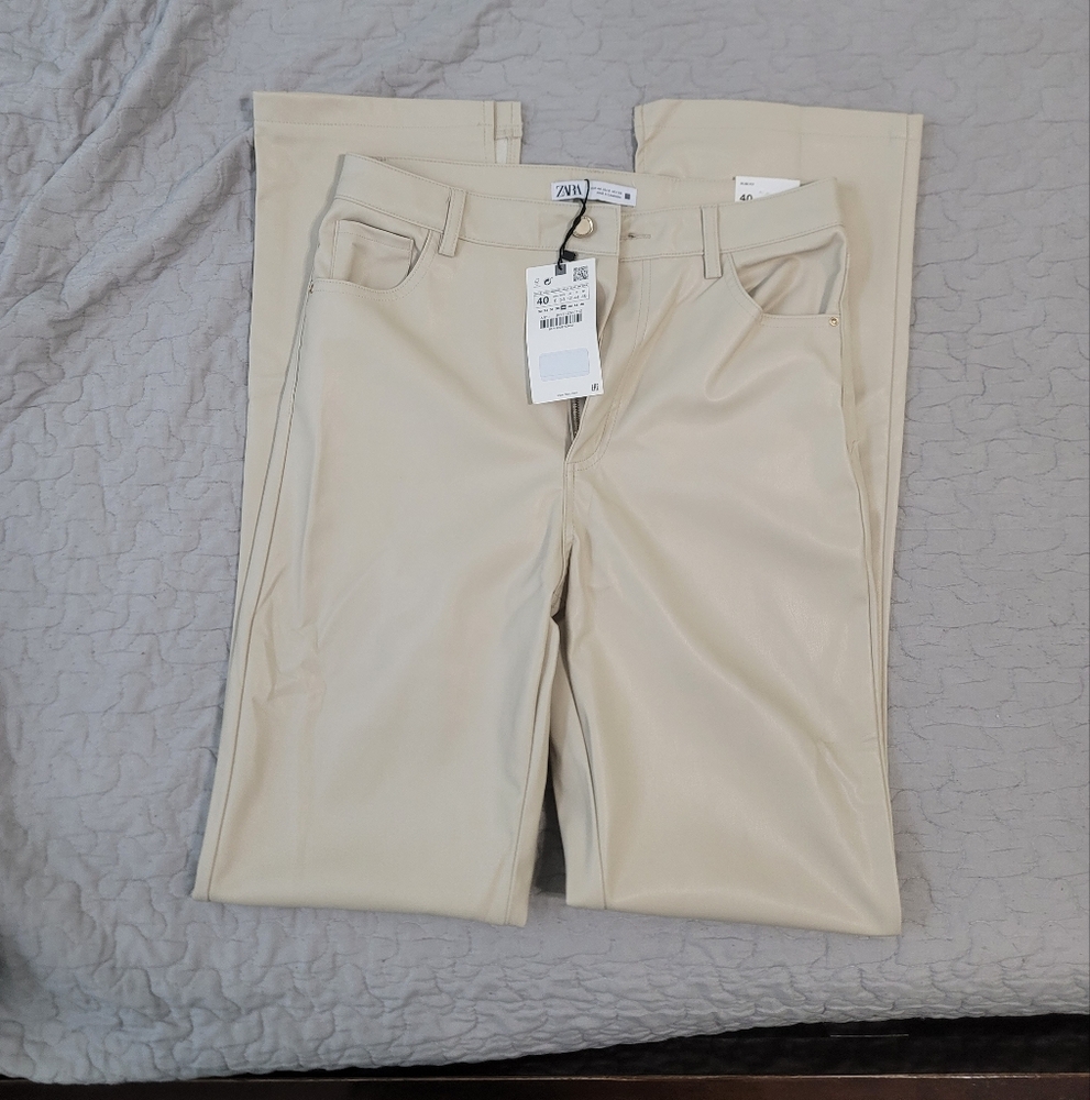 Zara Tan Straight Leg Pants Timeless Style